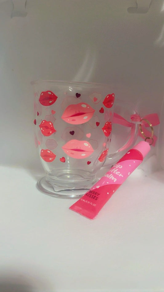 YOLELUX Tasse Gloss 350ml - Lèvres et Cœurs avec Lip Balm