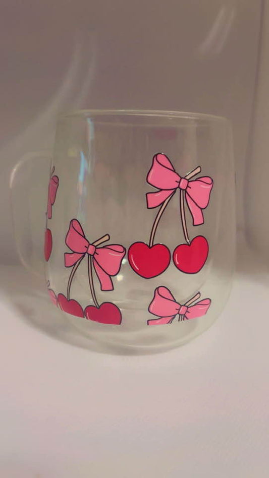 YOLELUX Tasse Love 350ml - Cerises et Nœuds avec Couvercle et Cuillère